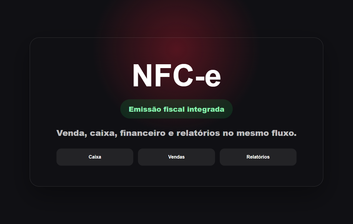 Print visual do módulo fiscal NFC-e integrado ao financeiro