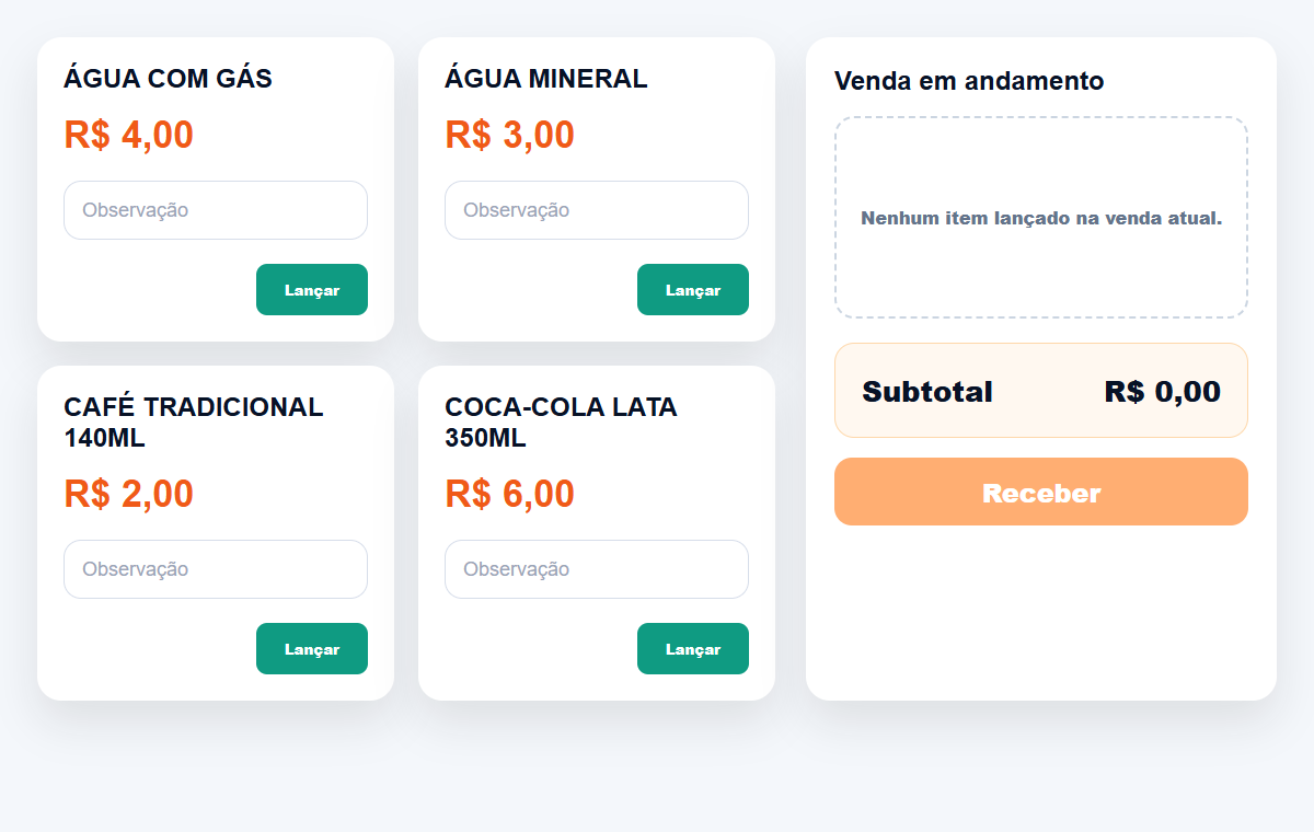 Print do pedido balcão do DriveFood com catálogo rápido e recebimento